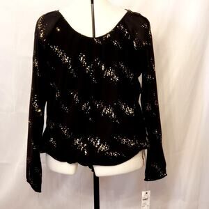 NY Collection Top Womens  Black Gold Sparkly Chiffon Overlay, Size 1X